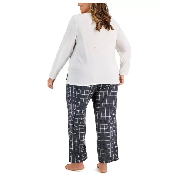 Family Pajamas Women's Plus Size 2-Piece PJ Set, White Gray Multi Mama Deer, 1X - Picture 2 of 6